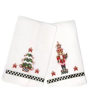 MacKenzie-Childs Holiday Collection Nutcracker & Tree Guest Towels Set of 2 New